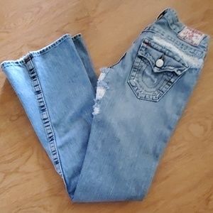 True Religion distressed flare jeans